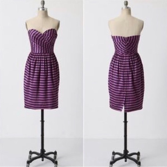 Corey Lynn Calter Anthropologie Pink and Navy Stripe Strapless Dress 8 - Picture 1 of 16